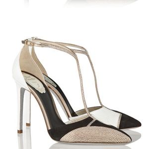 RENÉ CAOVILLA Swarovski crystal karung & suede T-bar pumps Women’s Sz 42 w/ Box